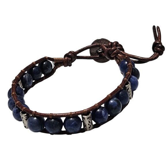 Handmade Sodalite Beads Leather Adjustable Bracelet Boho Fashion Jewelry Women - Picture 1 of 4